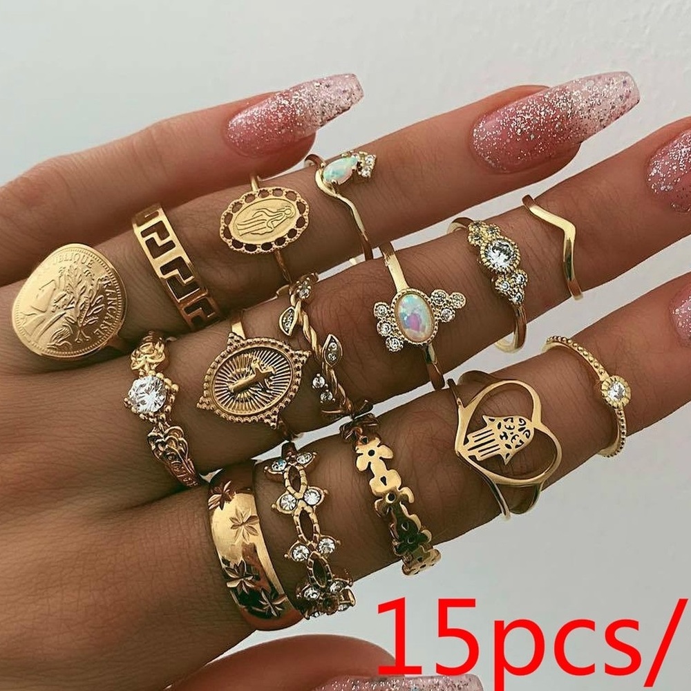 15 Piece Gold Ring Set - new - Picture 1 of 2